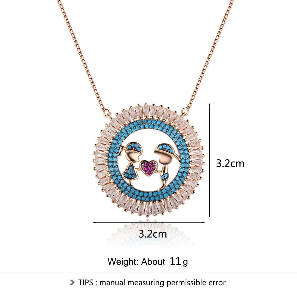 Cubic Zirconia Sterling Silver 925 Women Necklace with Boy Girl Pendant, Jewelry Gift for Ladies
