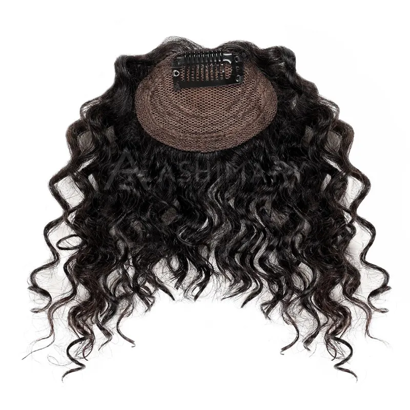 Curly Bangs Clip In Bang with Temples Hand-Tied Melt Lace Human Hair Extension