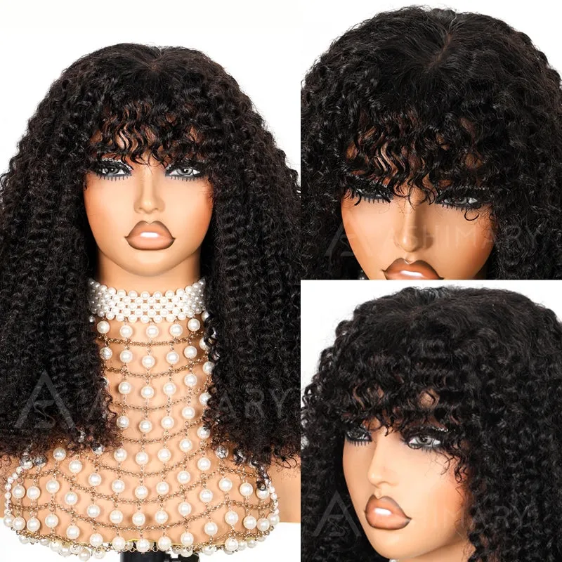 Curly Bangs Clip In Bang with Temples Hand-Tied Melt Lace Human Hair Extension