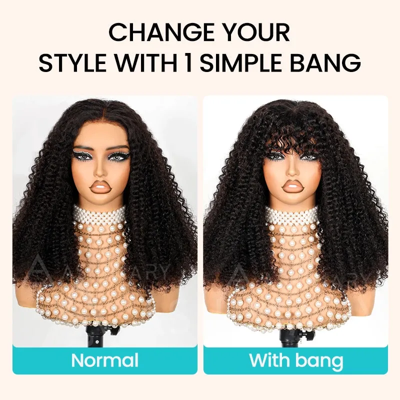 Curly Bangs Clip In Bang with Temples Hand-Tied Melt Lace Human Hair Extension