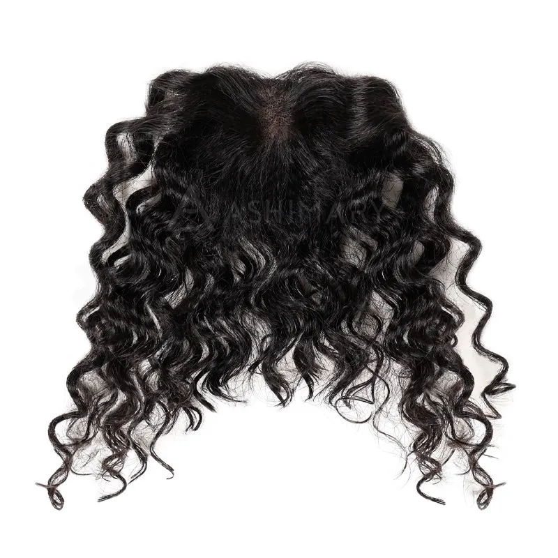 Curly Bangs Clip In Bang with Temples Hand-Tied Melt Lace Human Hair Extension