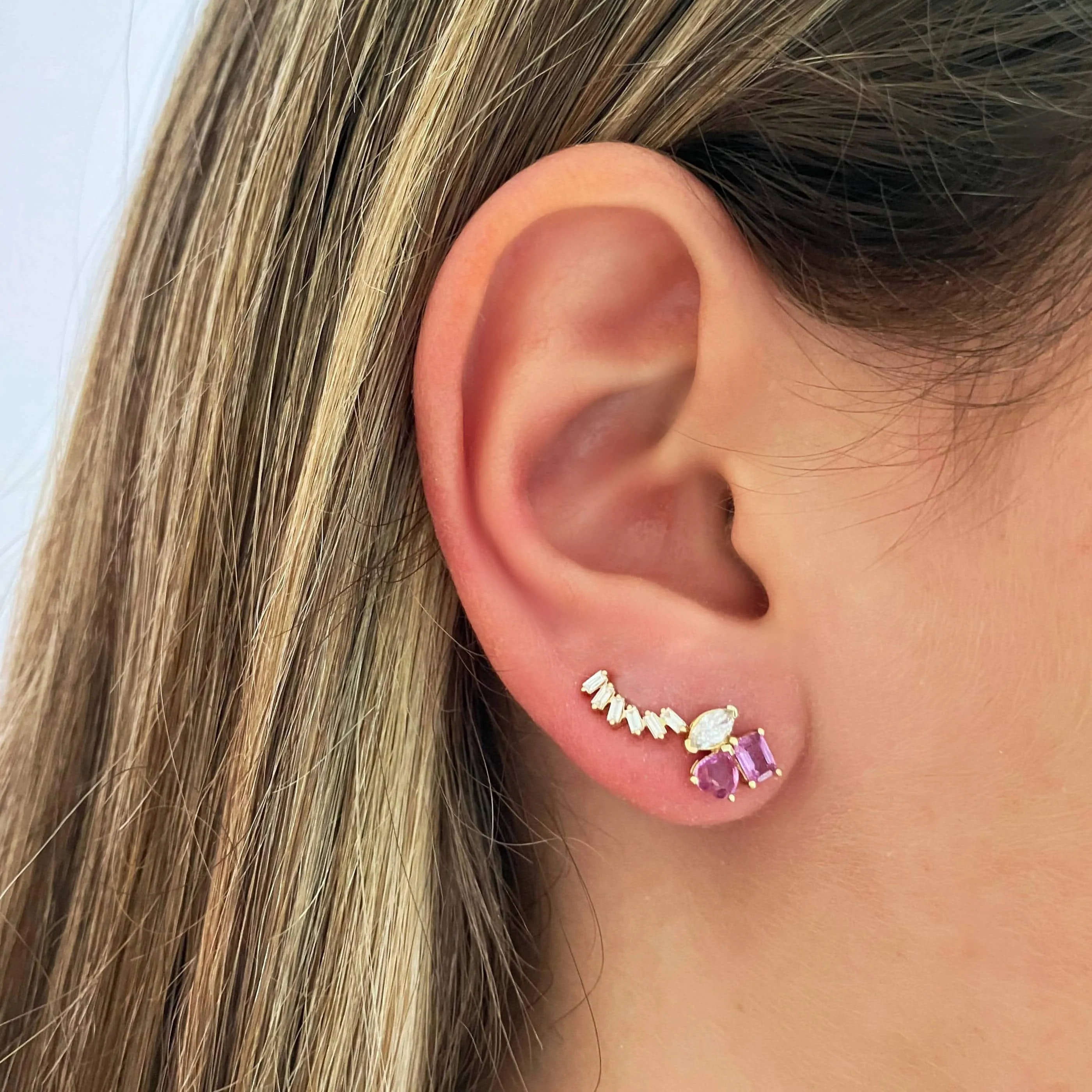 Curved Diagonal Baguette Stud