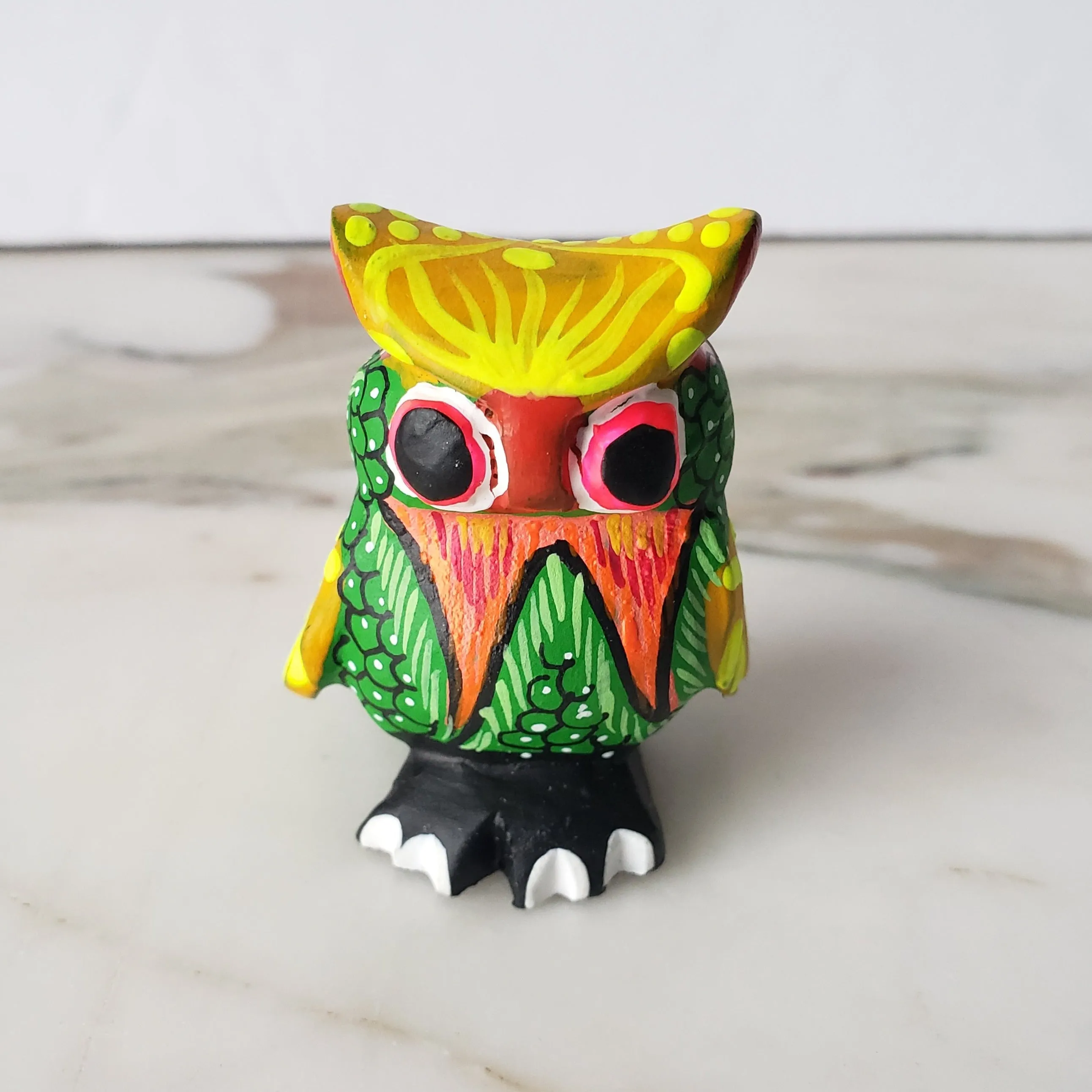 Cute Alebrije Owl Mini Wood Carving Oaxaca Hand Painted