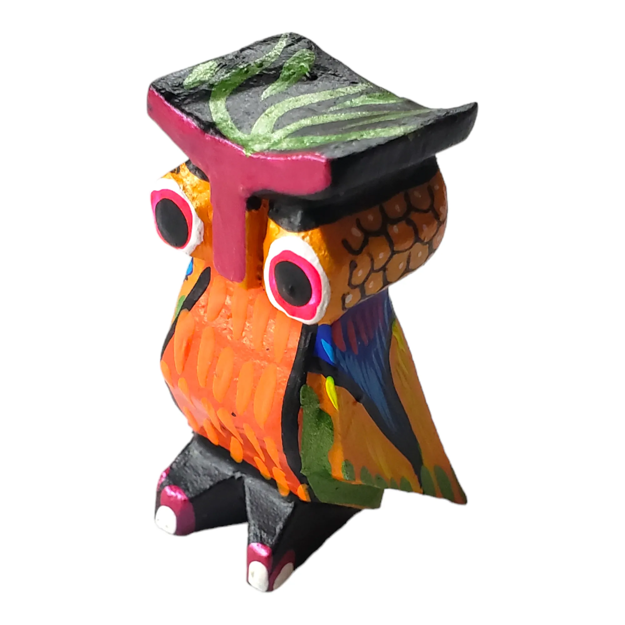 Cute Alebrije Owl Mini Wood Carving Oaxaca Hand Painted