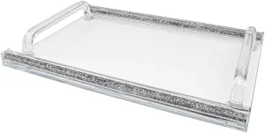 (D) Judaica Crystal Glass Tray for Serving with Inner Stones 16.5"x11.75" (Silver)