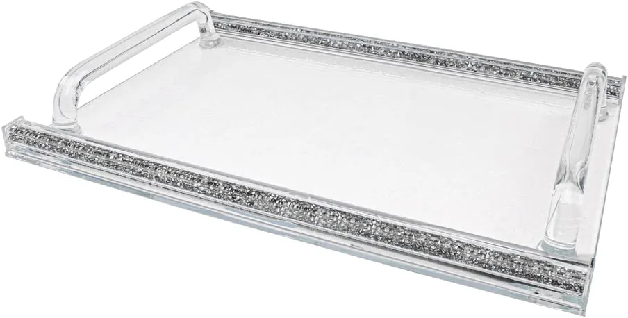 (D) Judaica Crystal Glass Tray for Serving with Inner Stones 16.5"x11.75" (Silver)