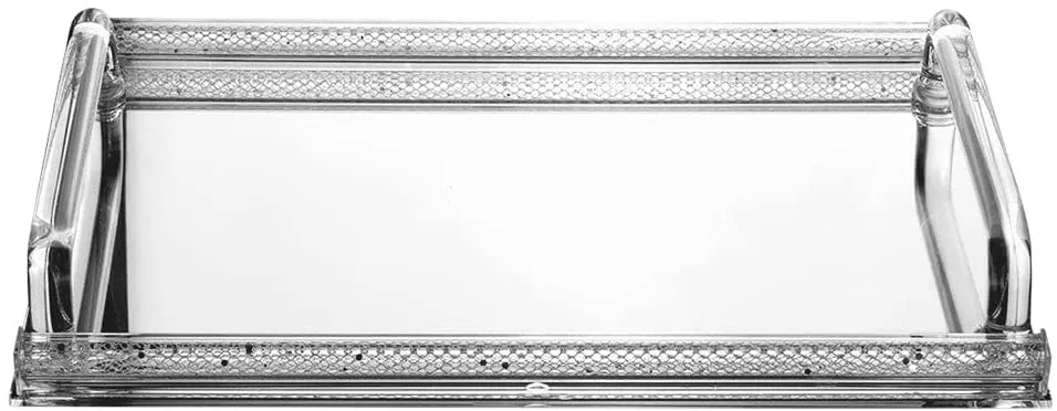 (D) Judaica Mirror Tray Net Cloth 16.5" for Coffee Table Large (Silver)