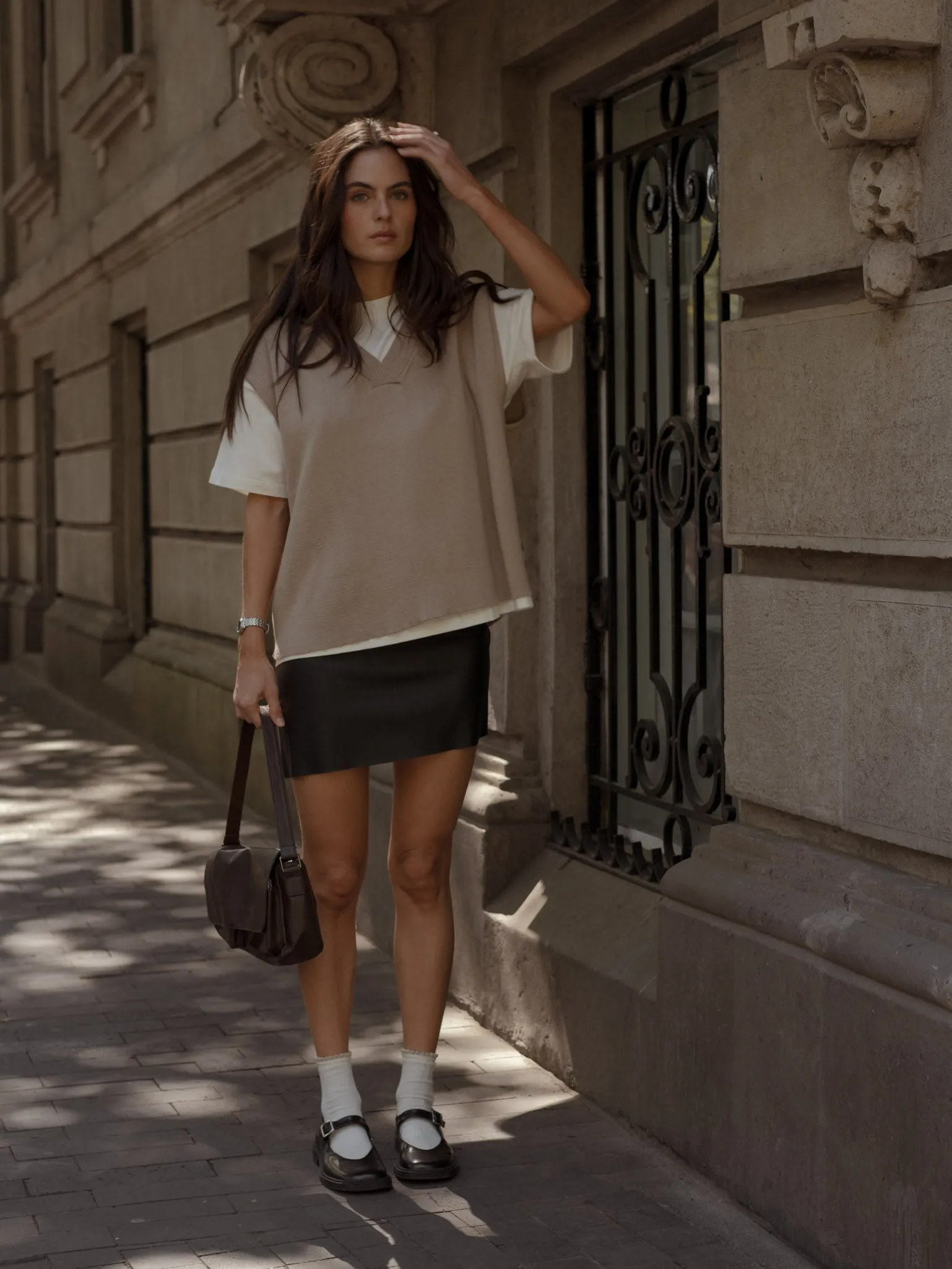DIAGONAL MINI SKIRT  - BLACK