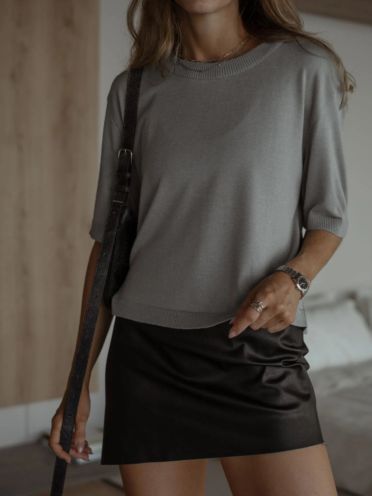 DIAGONAL MINI SKIRT  - BLACK