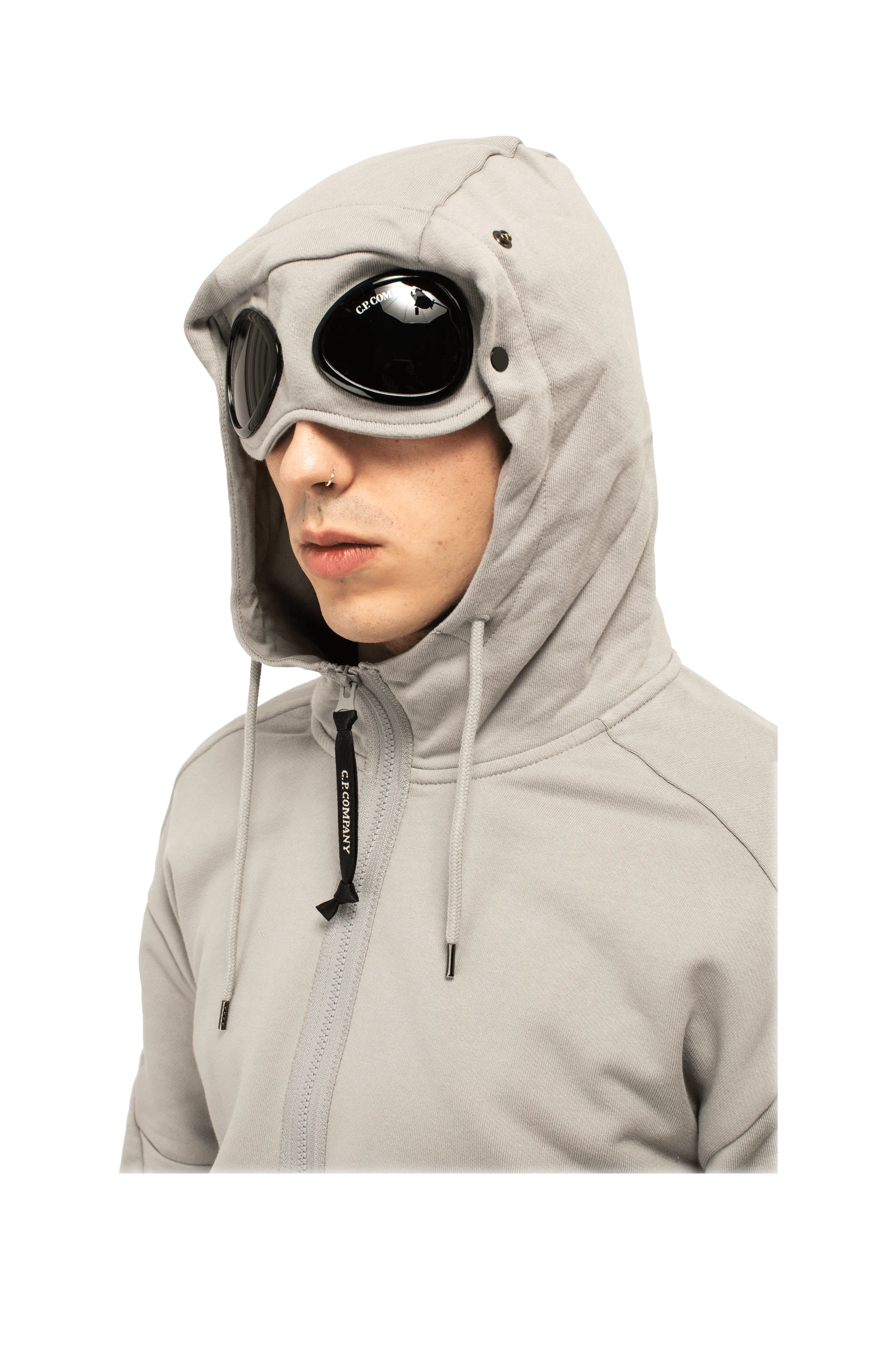 Diagonal Raised Fleece Goggle Zipped Hoodie