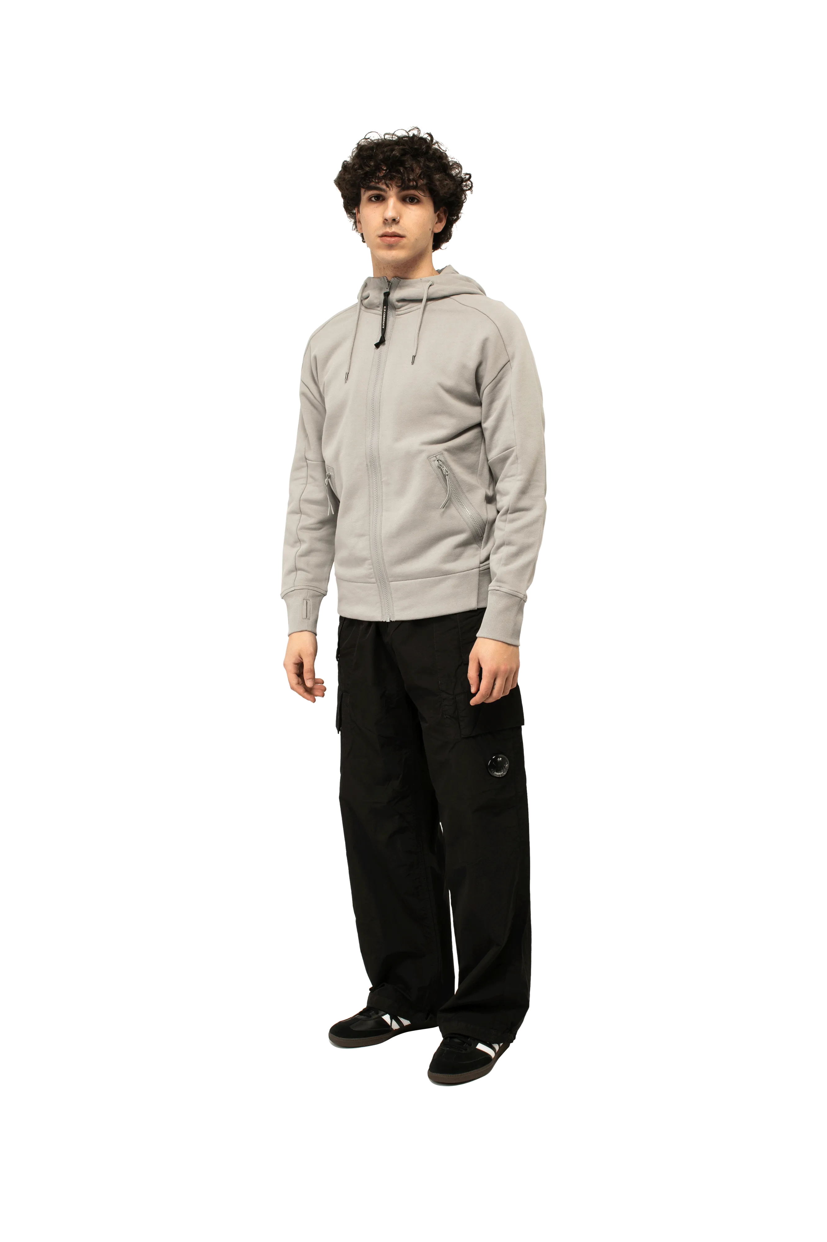 Diagonal Raised Fleece Goggle Zipped Hoodie