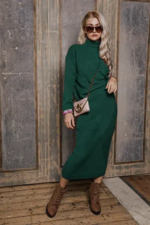 Diagonal Rib Knit High Neck Sweater