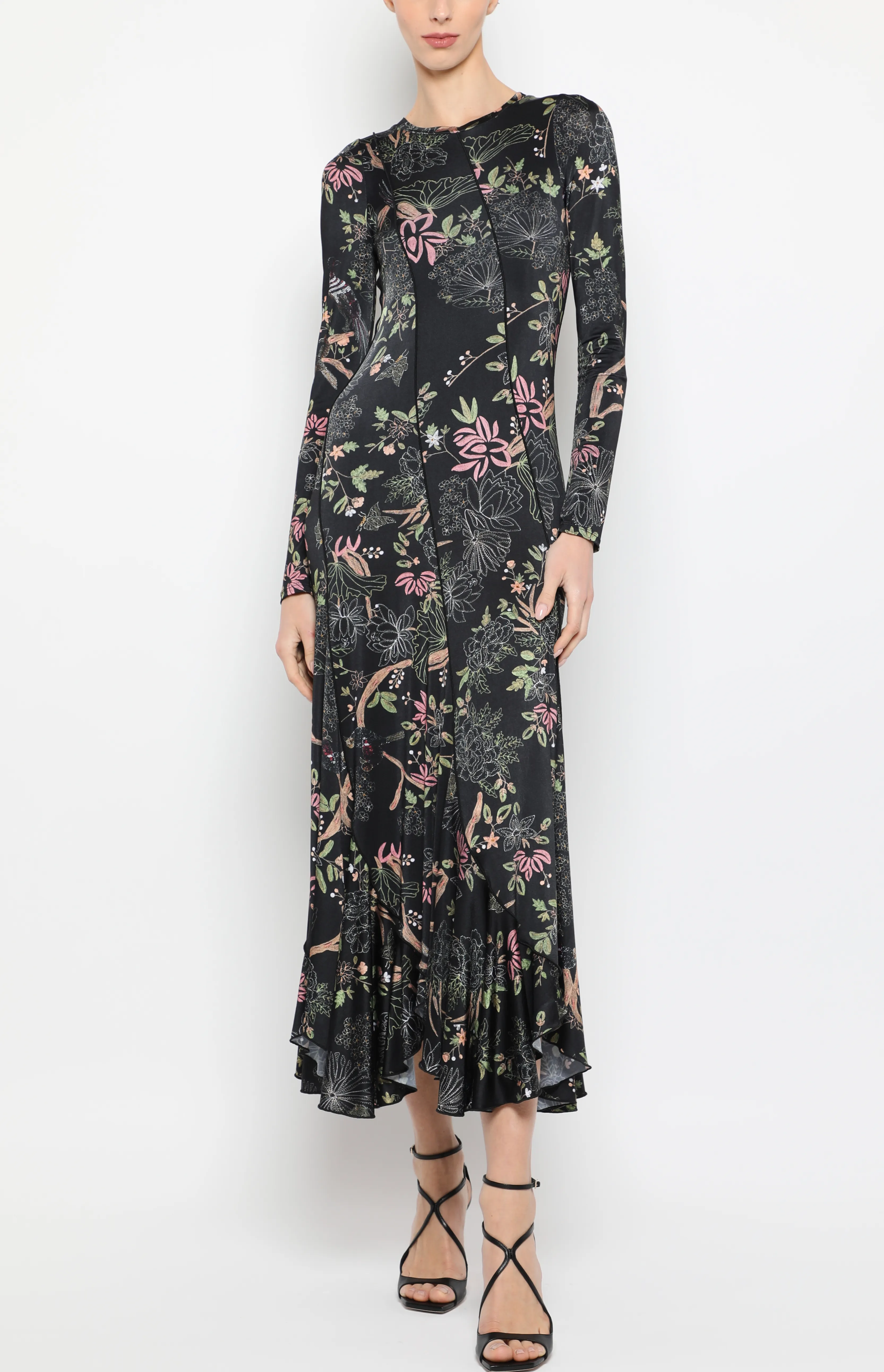 DIAGONAL SEAM LONG SLEEVE DRESS