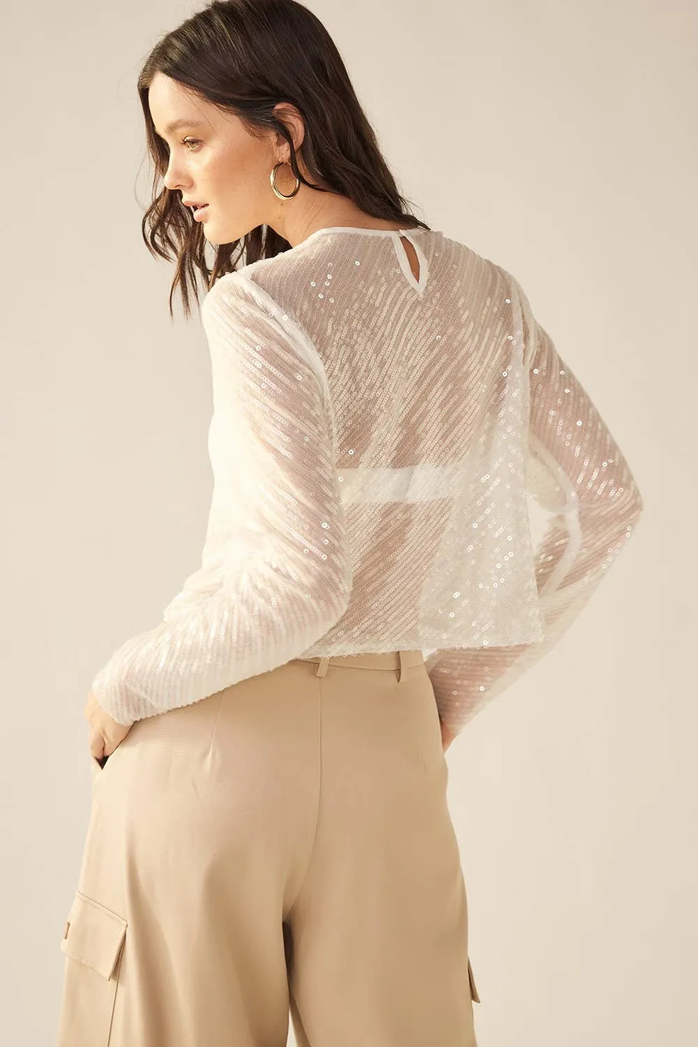 Diagonal Sequin Crop Top (White)