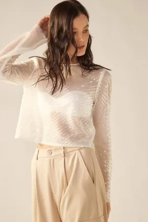 Diagonal Sequin Crop Top (White)