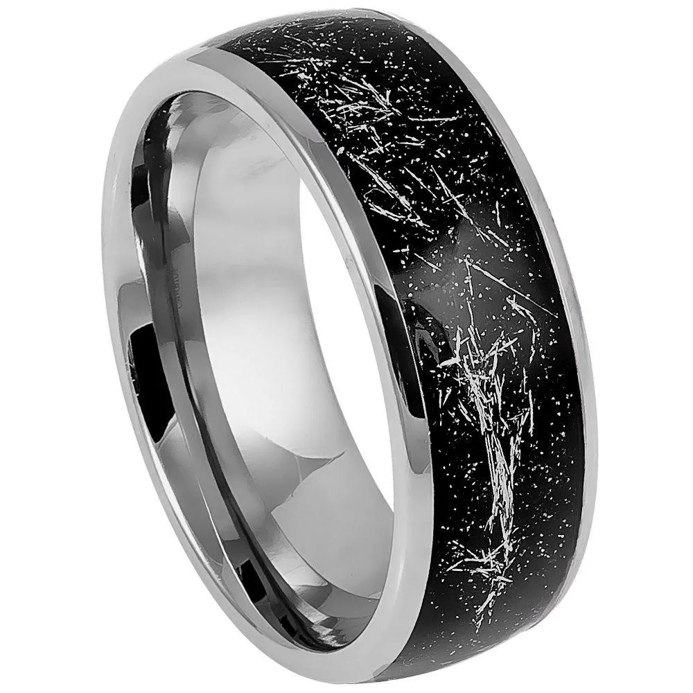 Domed Ring with Imitation Meteorite on Black Carbon Fiber Inlay - 8mm