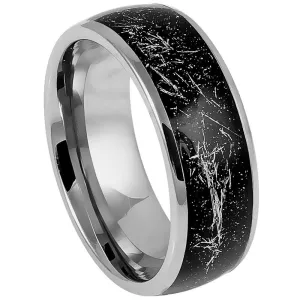 Domed Ring with Imitation Meteorite on Black Carbon Fiber Inlay - 8mm