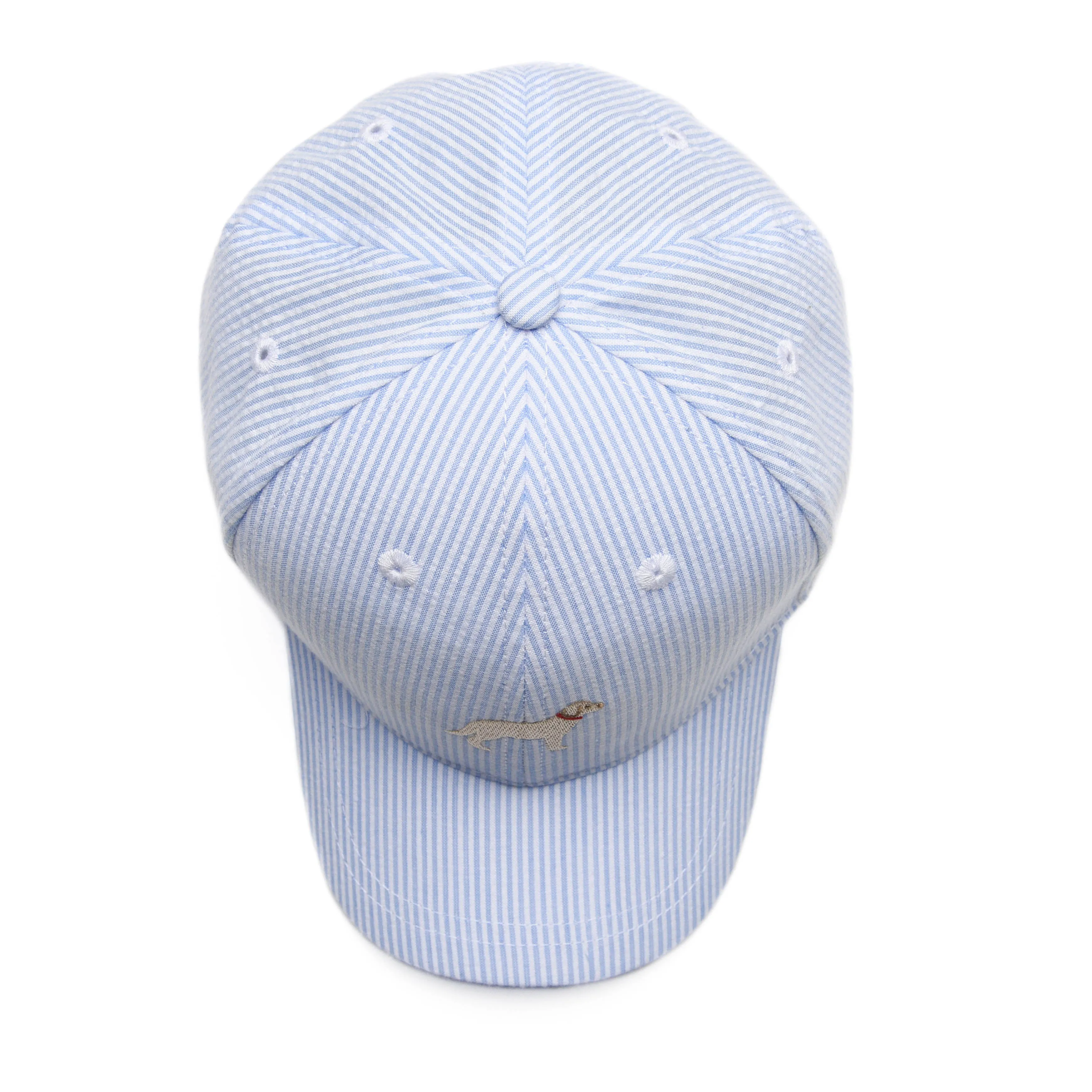Doorbuster: Dog Embroidered Hat, Blue Seersucker