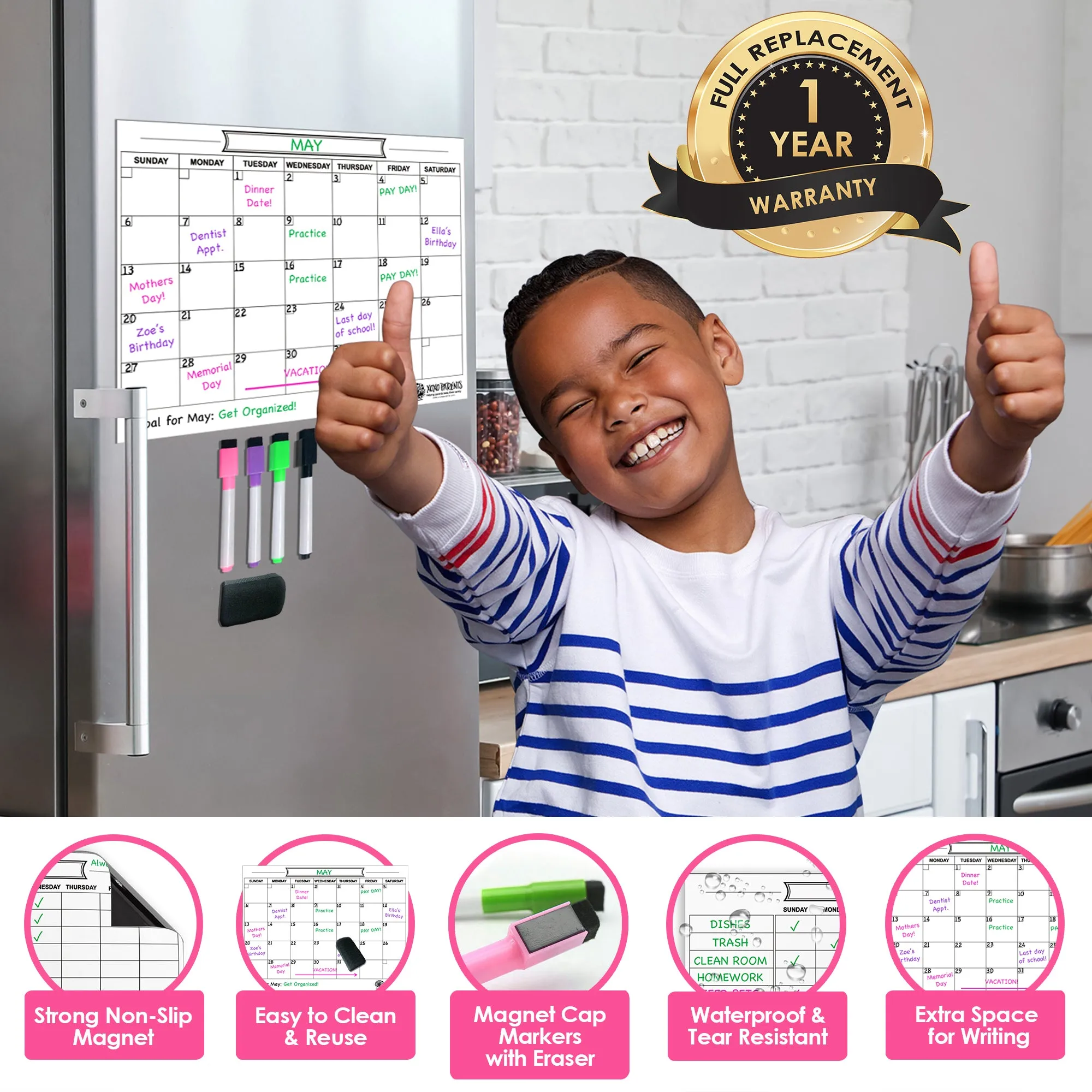 Dry Erase Calendar for Fridge - White