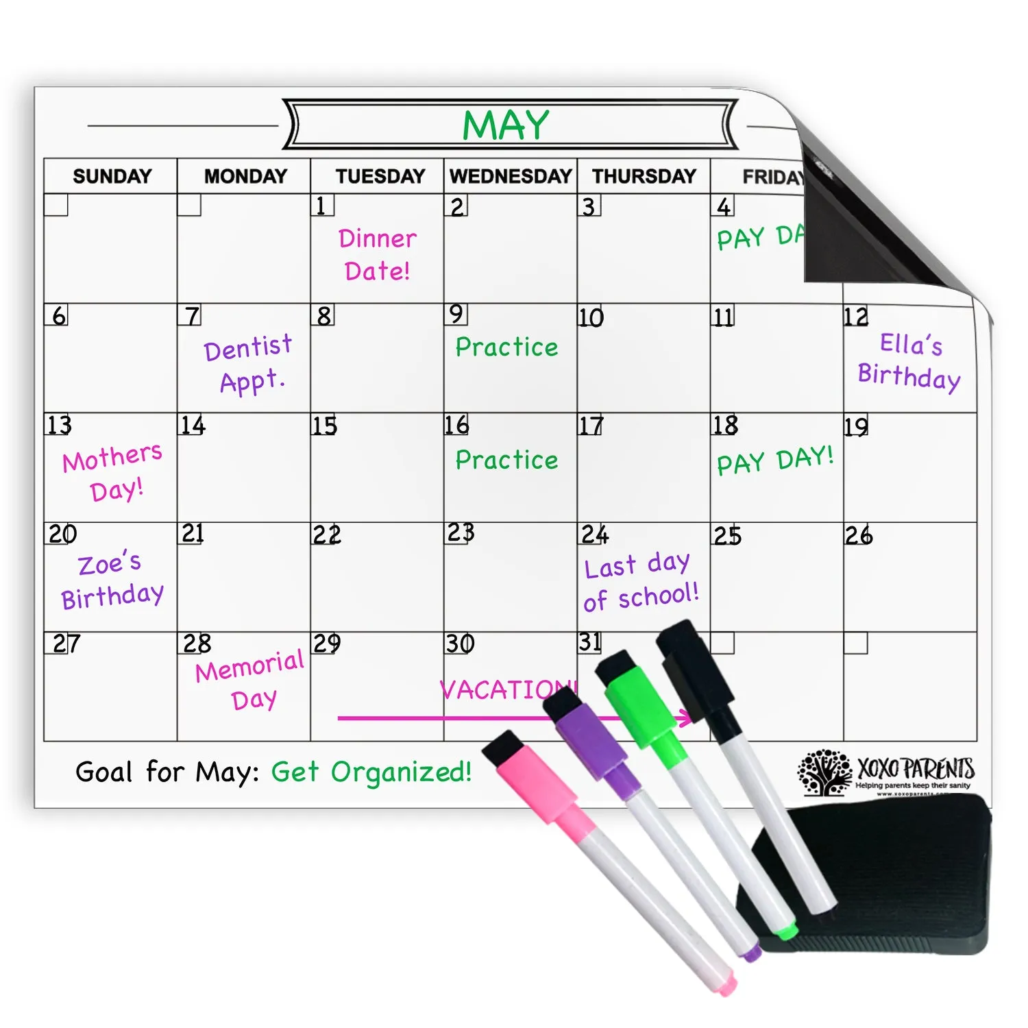 Dry Erase Calendar for Fridge - White