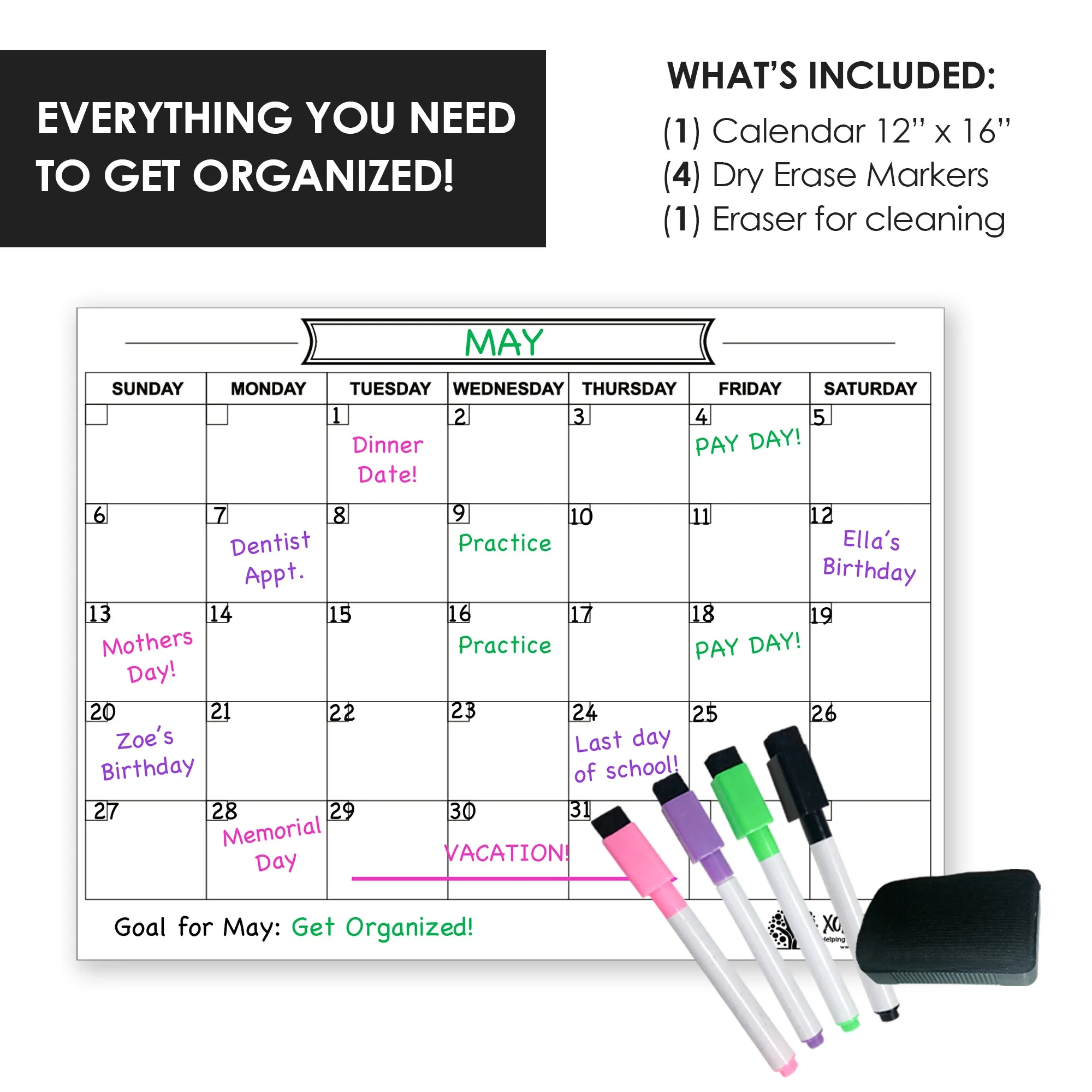Dry Erase Calendar for Fridge - White
