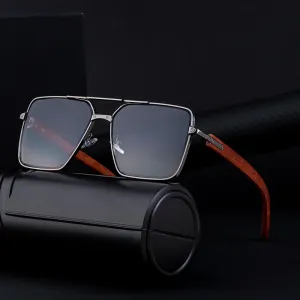 European and American Retro Metal Double Beam Square Sunglasses Men's Imitation Wood Grain Glasses Leg Driving Sunglasses Cross-Border Wholesaleshades