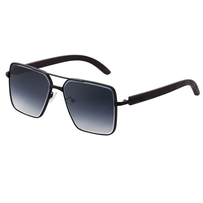 European and American Retro Metal Double Beam Square Sunglasses Men's Imitation Wood Grain Glasses Leg Driving Sunglasses Cross-Border Wholesaleshades