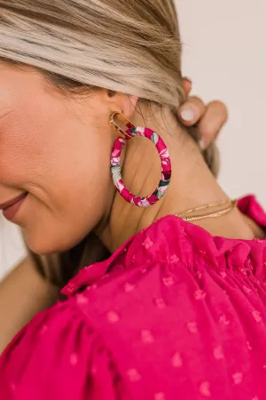 Everlasting Style Floral Hoop Earrings- Fuchsia