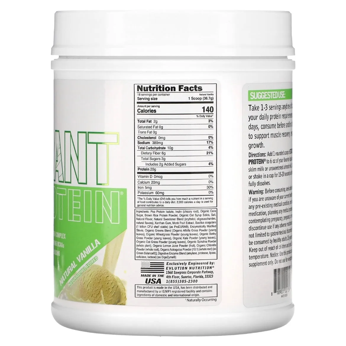 EVLution Nutrition Stacked Plant Protein Natural Vanilla 1.5 lb (680 g) EXP Jan 2027