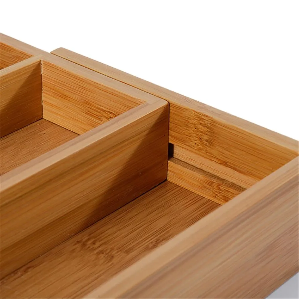 Expandable Bamboo Drawer Organizer Cutlery Tray for Tyding Up Kitchen Multi-Functional Drawer Storage Box
