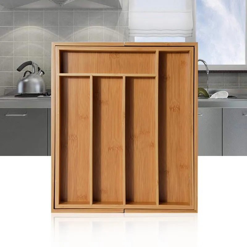 Expandable Bamboo Drawer Organizer Cutlery Tray for Tyding Up Kitchen Multi-Functional Drawer Storage Box