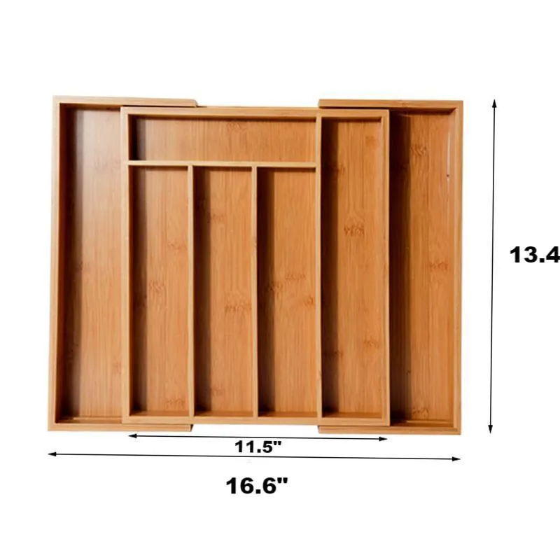 Expandable Bamboo Drawer Organizer Cutlery Tray for Tyding Up Kitchen Multi-Functional Drawer Storage Box
