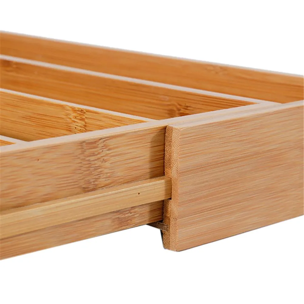 Expandable Bamboo Drawer Organizer Cutlery Tray for Tyding Up Kitchen Multi-Functional Drawer Storage Box