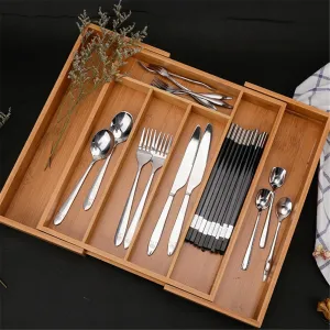 Expandable Bamboo Drawer Organizer Cutlery Tray for Tyding Up Kitchen Multi-Functional Drawer Storage Box