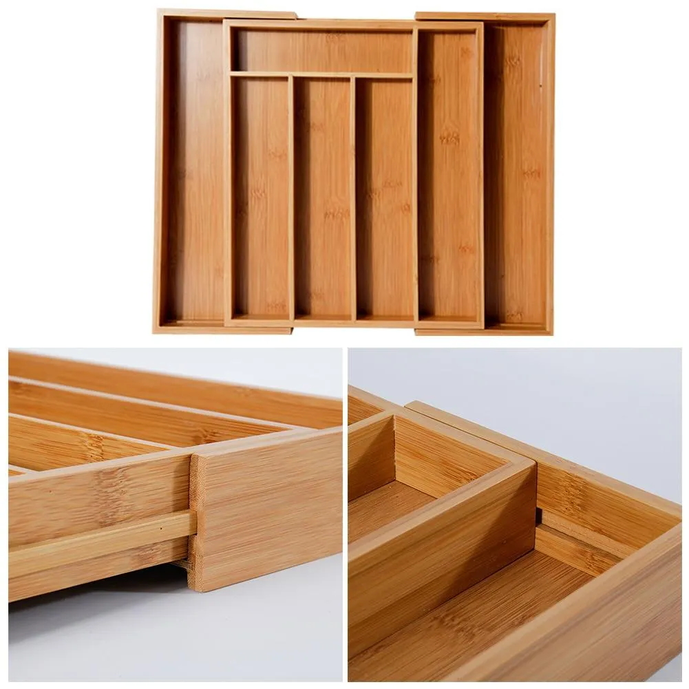 Expandable Bamboo Drawer Organizer Cutlery Tray for Tyding Up Kitchen Multi-Functional Drawer Storage Box
