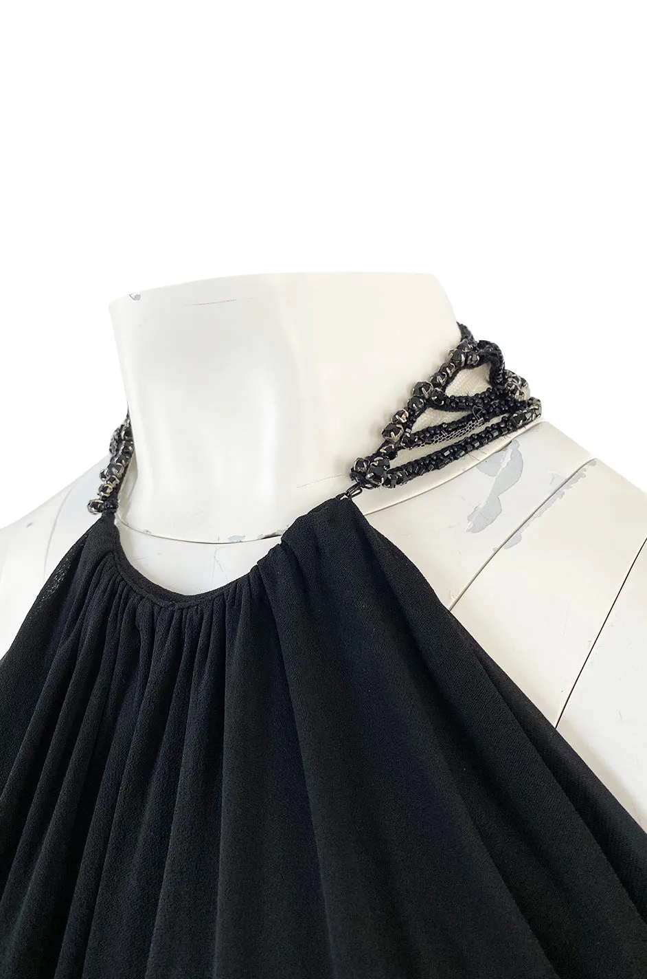 Fall 2005 Alexander McQueen Black Draped Silk Jersey Crepe Dress w Beaded Collar