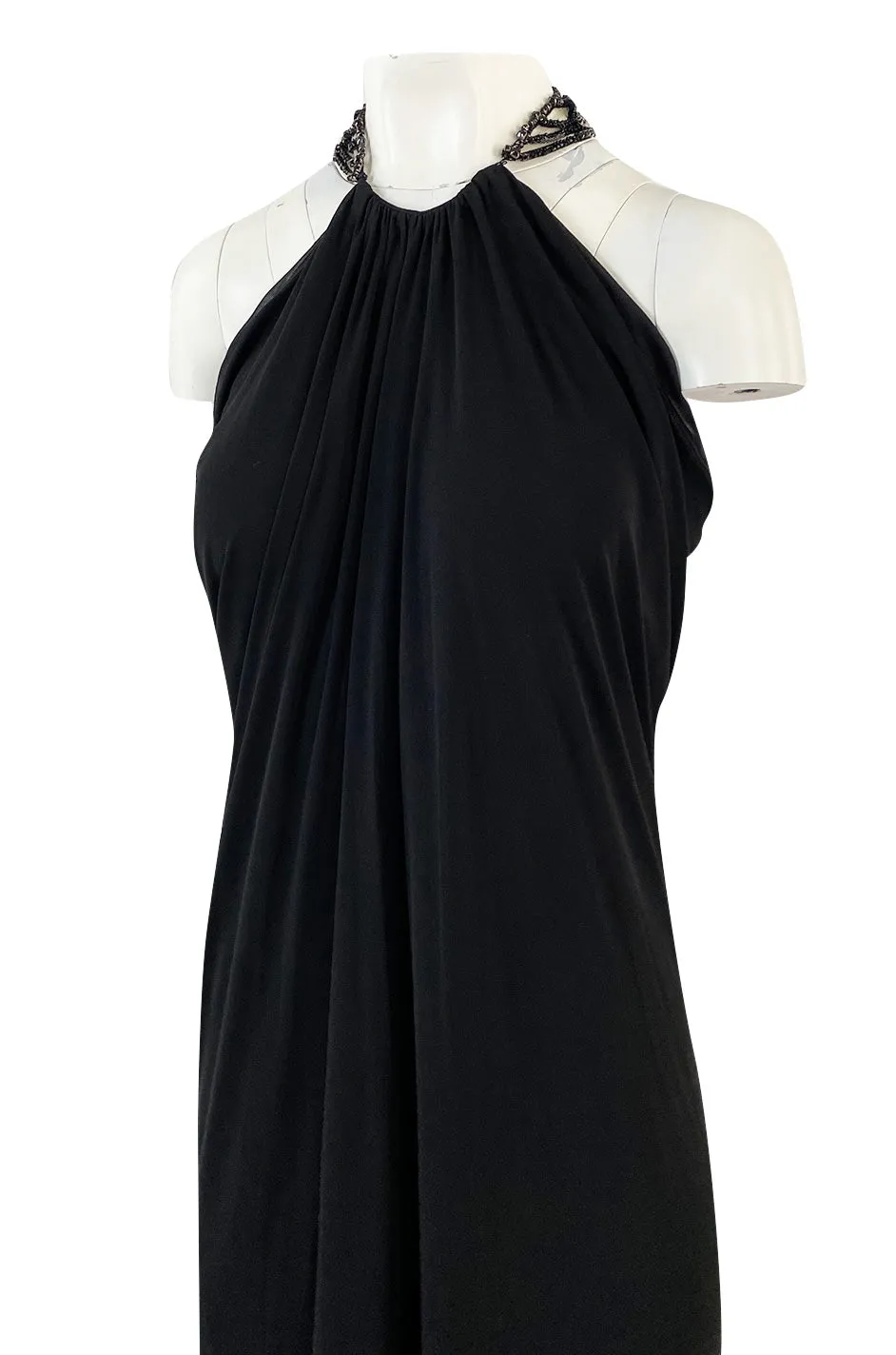 Fall 2005 Alexander McQueen Black Draped Silk Jersey Crepe Dress w Beaded Collar