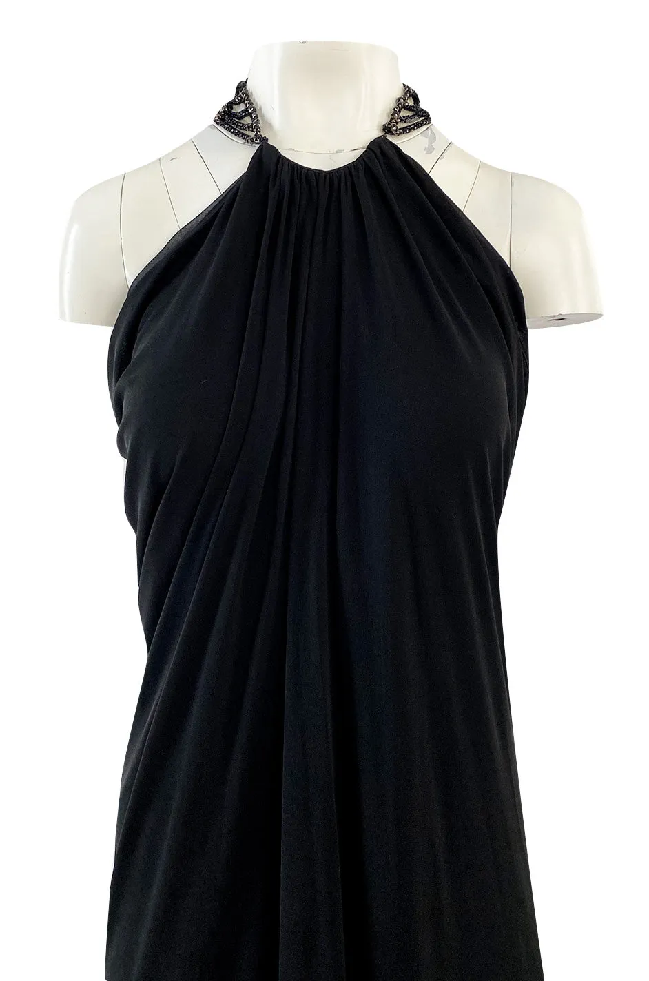 Fall 2005 Alexander McQueen Black Draped Silk Jersey Crepe Dress w Beaded Collar