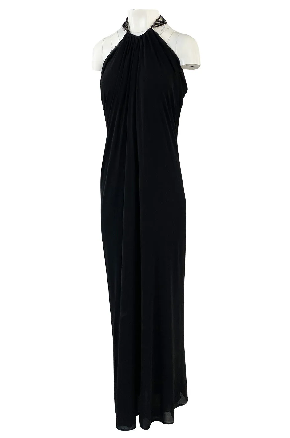 Fall 2005 Alexander McQueen Black Draped Silk Jersey Crepe Dress w Beaded Collar