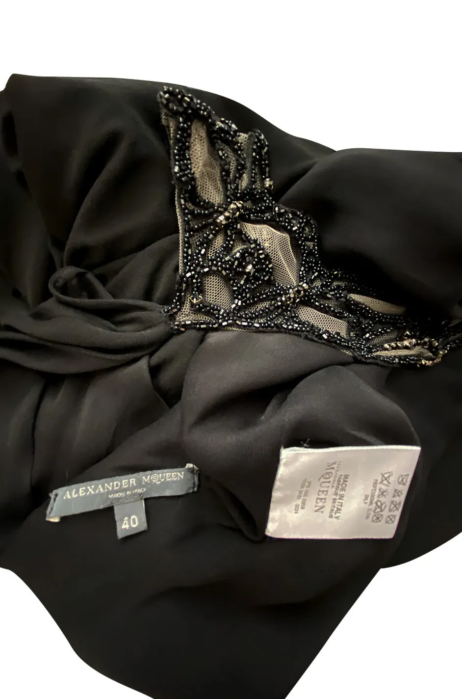 Fall 2005 Alexander McQueen Black Draped Silk Jersey Crepe Dress w Beaded Collar