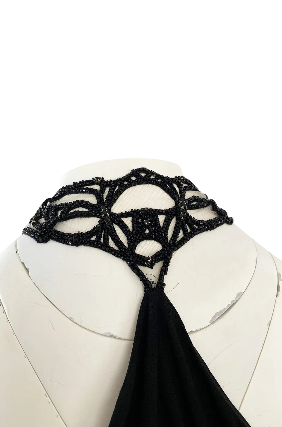 Fall 2005 Alexander McQueen Black Draped Silk Jersey Crepe Dress w Beaded Collar