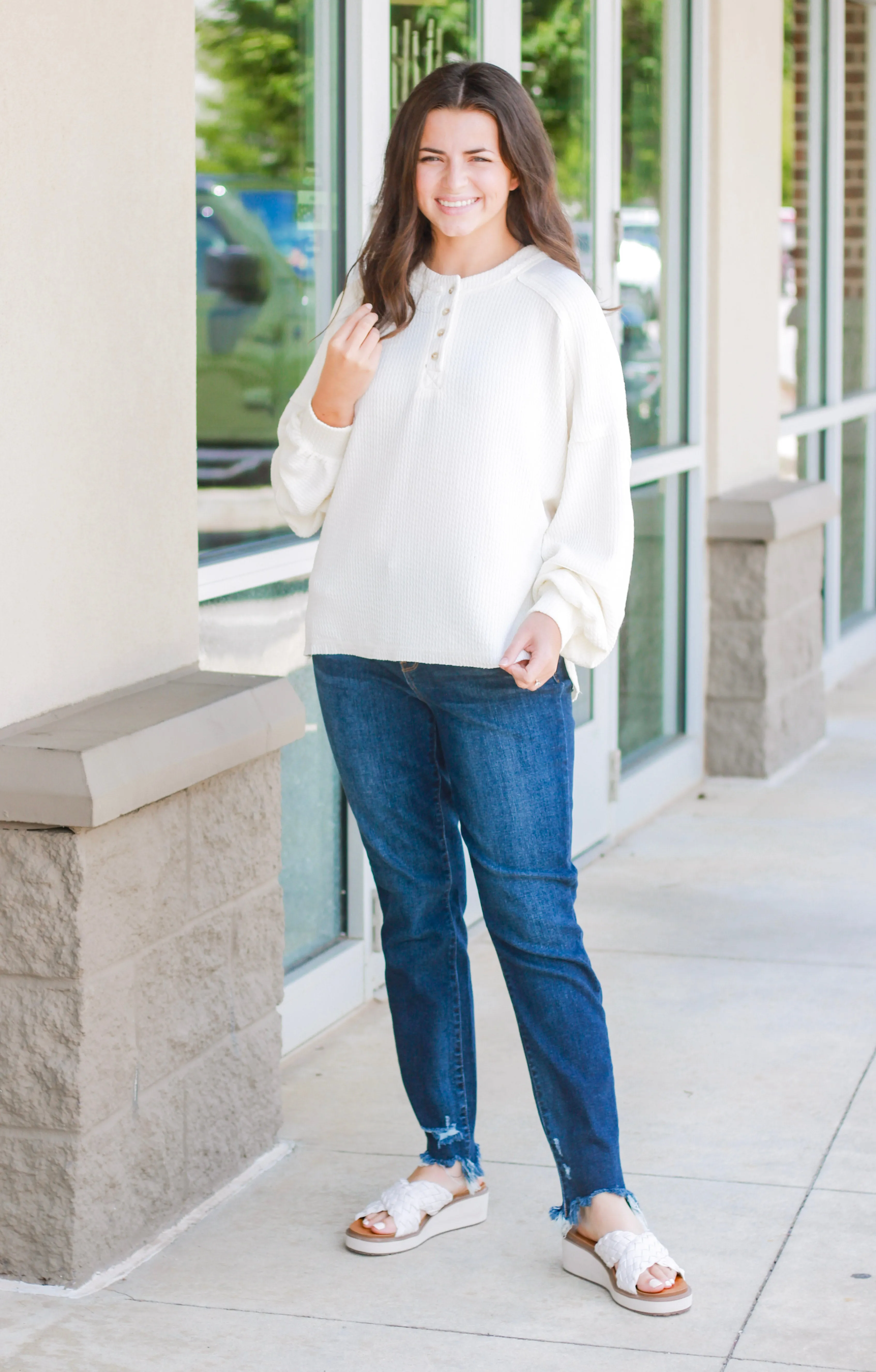 Fall Days Relaxed Henley Top in Cream