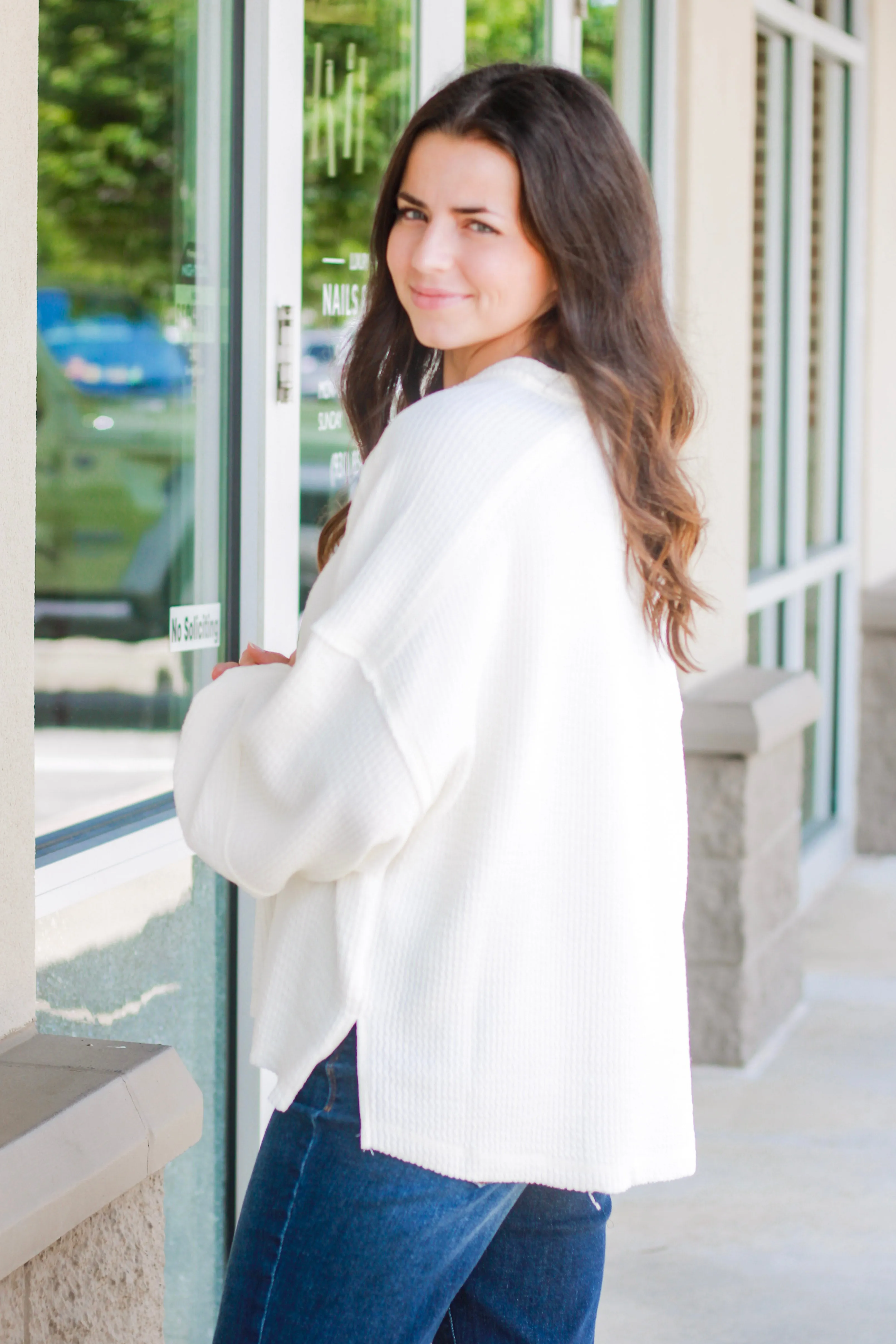 Fall Days Relaxed Henley Top in Cream