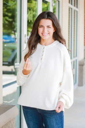 Fall Days Relaxed Henley Top in Cream