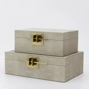 Faux Shagreen Jewelry Storage Box with Golden Handle