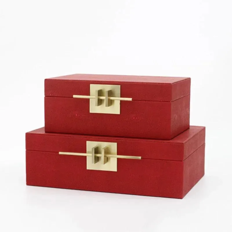 Faux Shagreen Jewelry Storage Box with Golden Handle