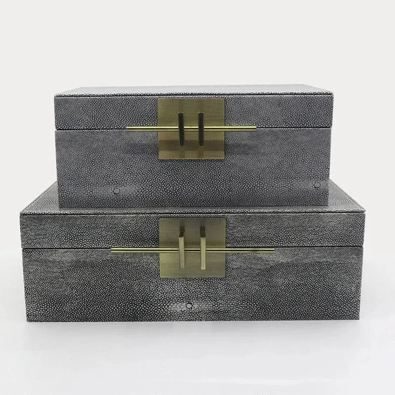 Faux Shagreen Jewelry Storage Box with Golden Handle
