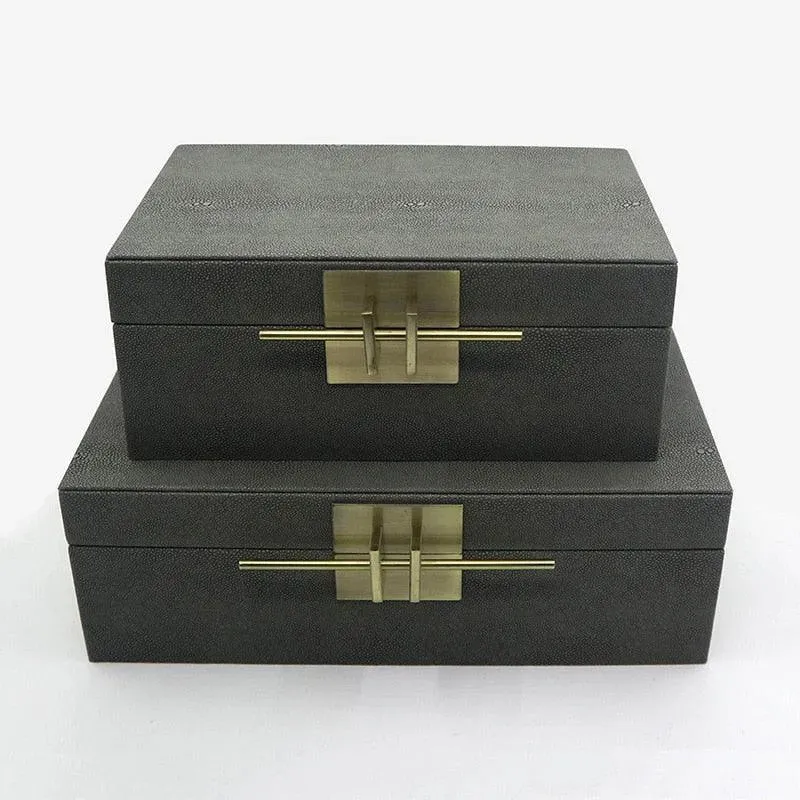 Faux Shagreen Jewelry Storage Box with Golden Handle