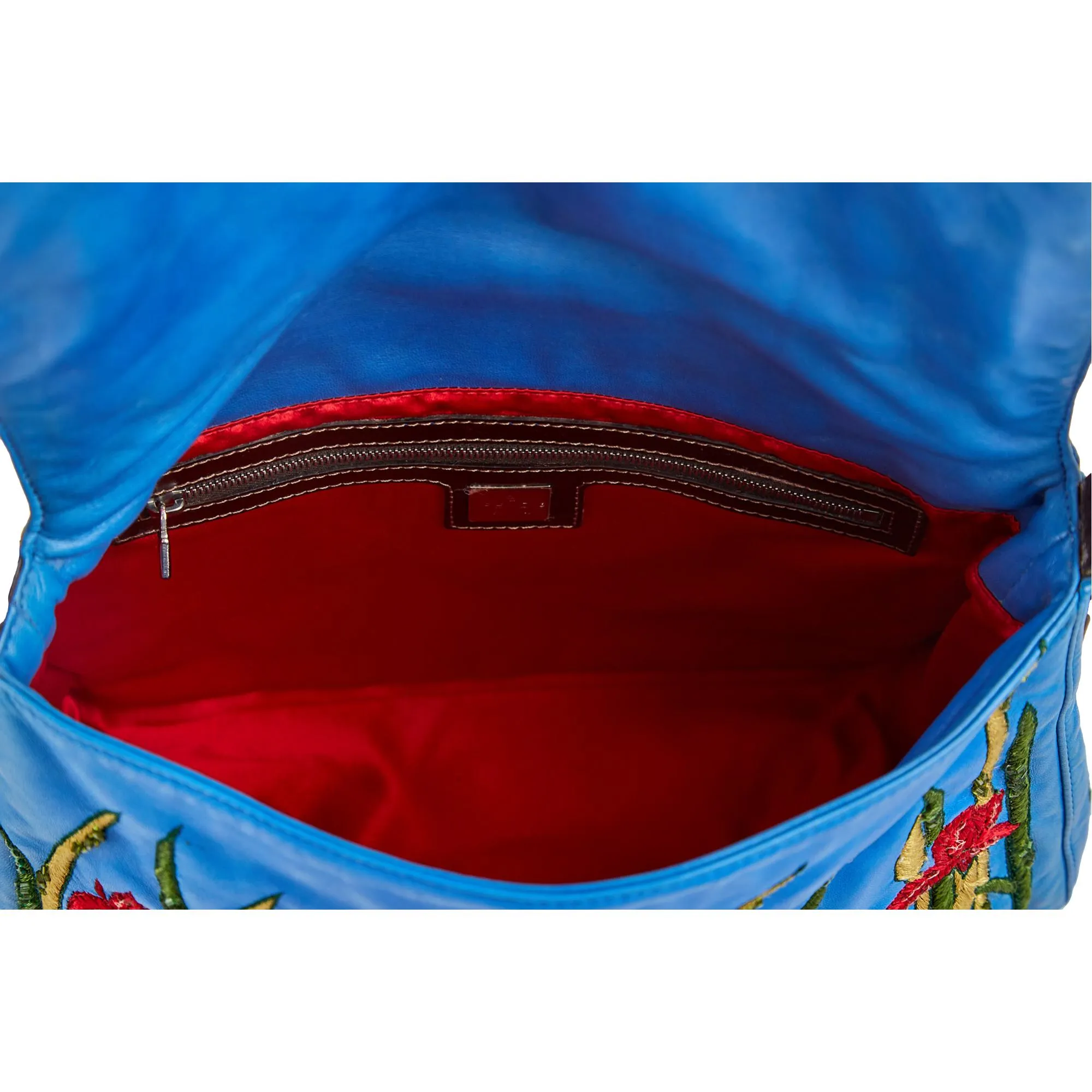Fendi Blue Leather Embroidered Mama Baguette