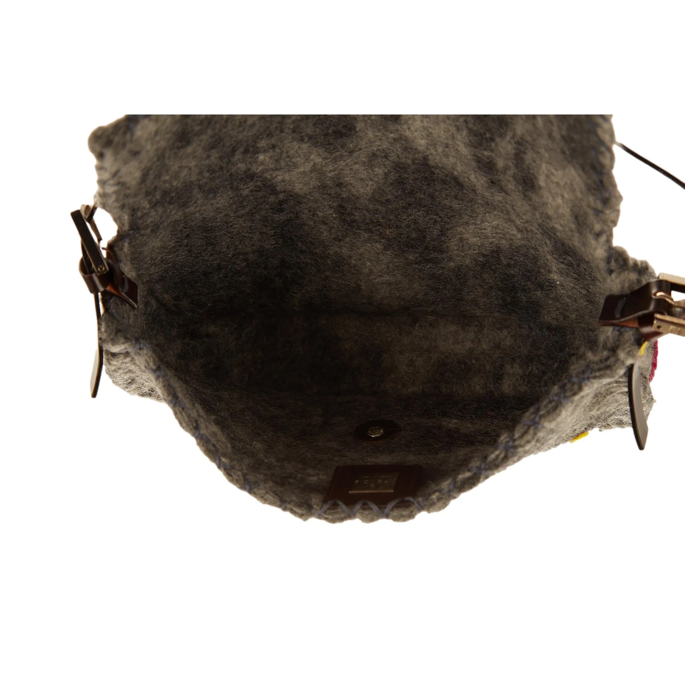 Fendi Grey Floral Felt Baguette
